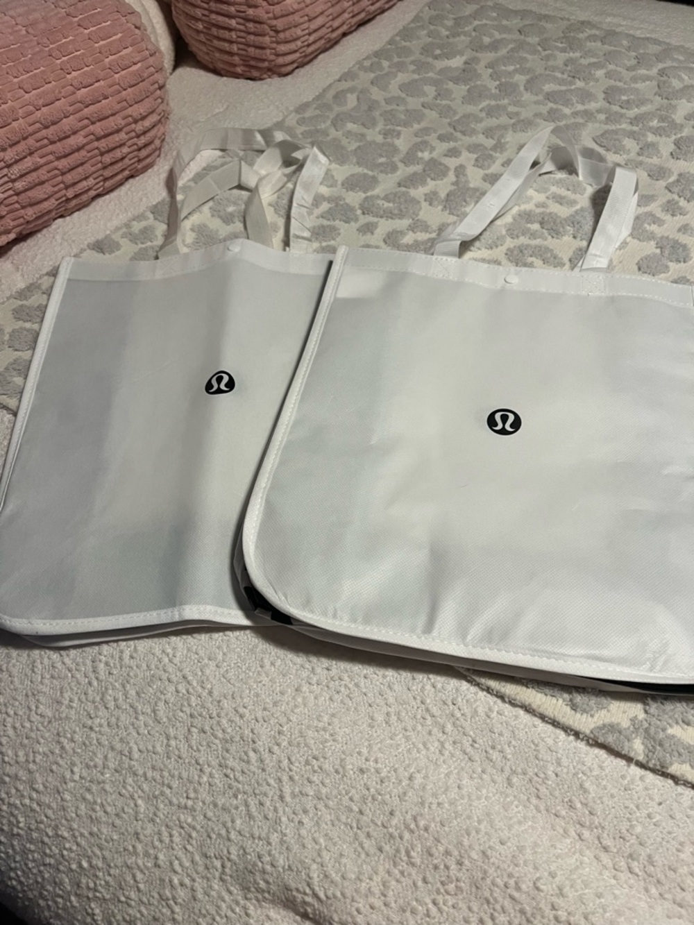 Lululemon White Logo Tote Reusable Shopping Bag, set of 2
